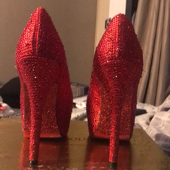 Red crystal peep toe pumps size 9 - Picture 4 of 8